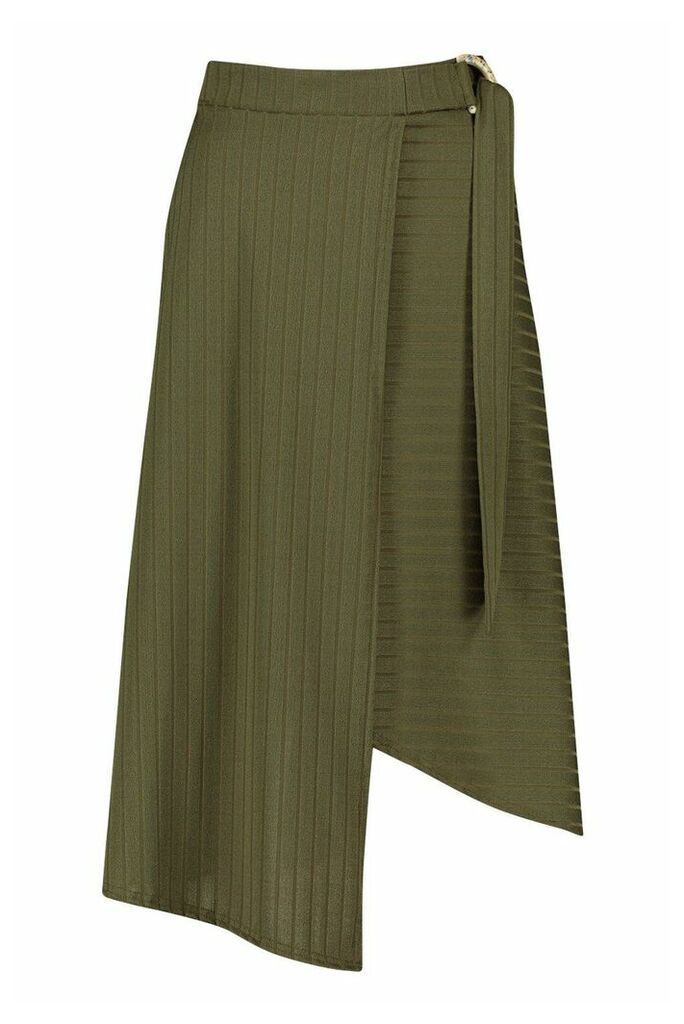 Womens Recycled Wide Rib Skirt With D Ring Tie - green - 12, Green