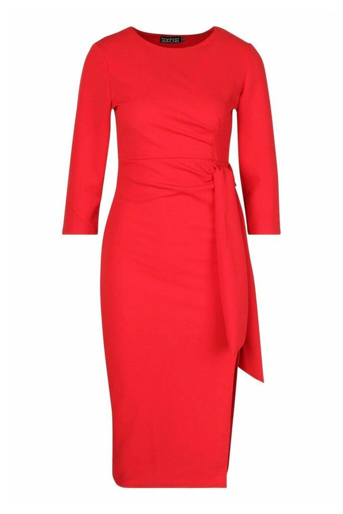 Womens Knot Detail Midi Dress - Red - 8, Red