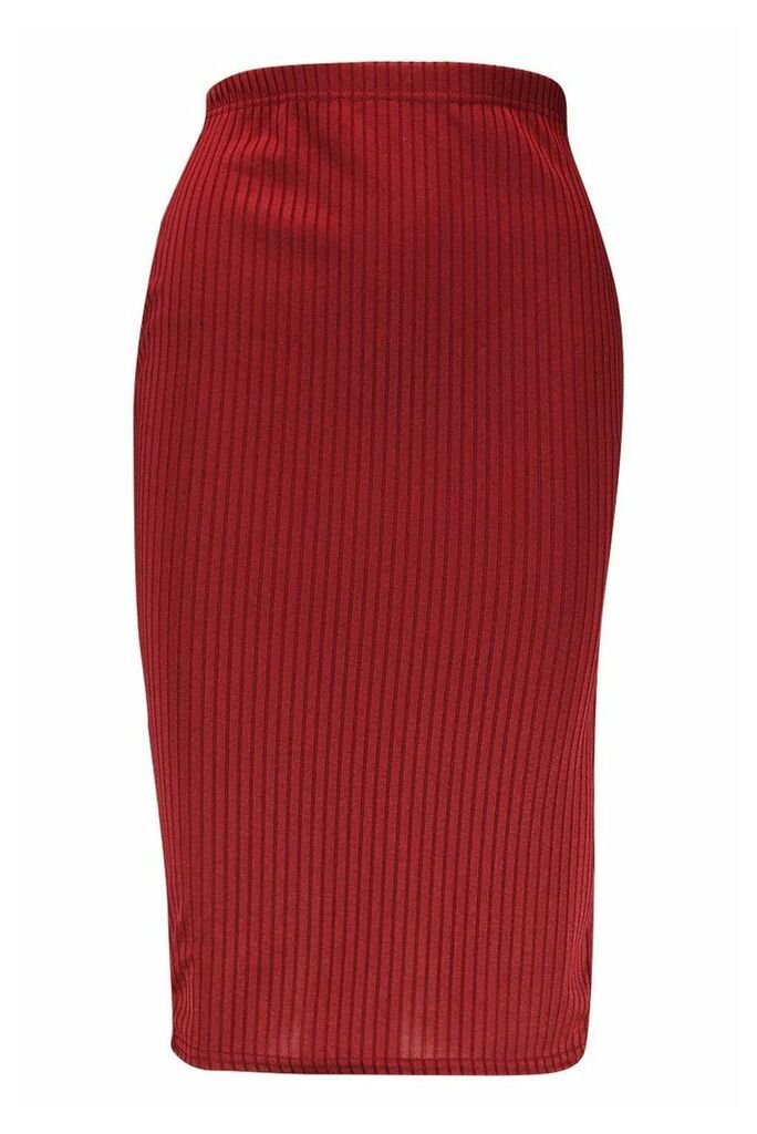 Womens Petite Split Jumbo Rib Midi Skirt - red - 10, Red