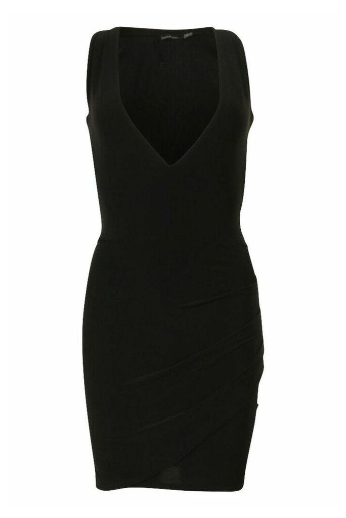 Womens Double Lined Plunge Front Dress With Cut Out - black - 12, Black