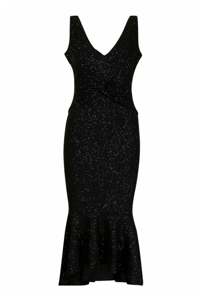 Womens Twist Strappy Fishtail Midaxi Dress - Black - 10, Black