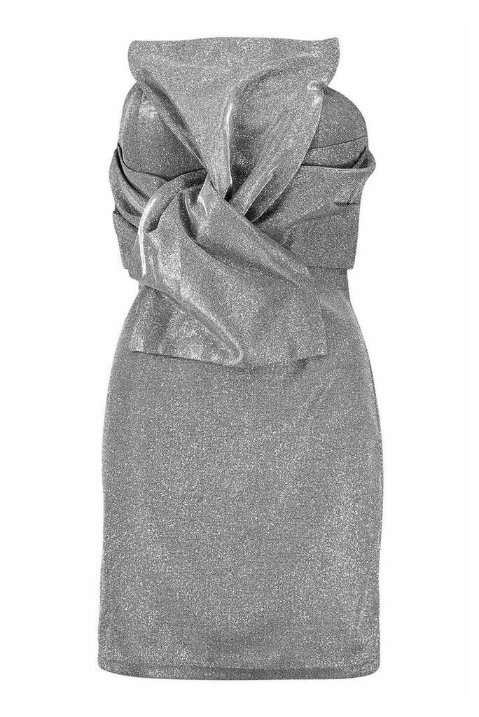 Womens Glitter Metallic Twist Front Mini Dress - Grey - 14, Grey