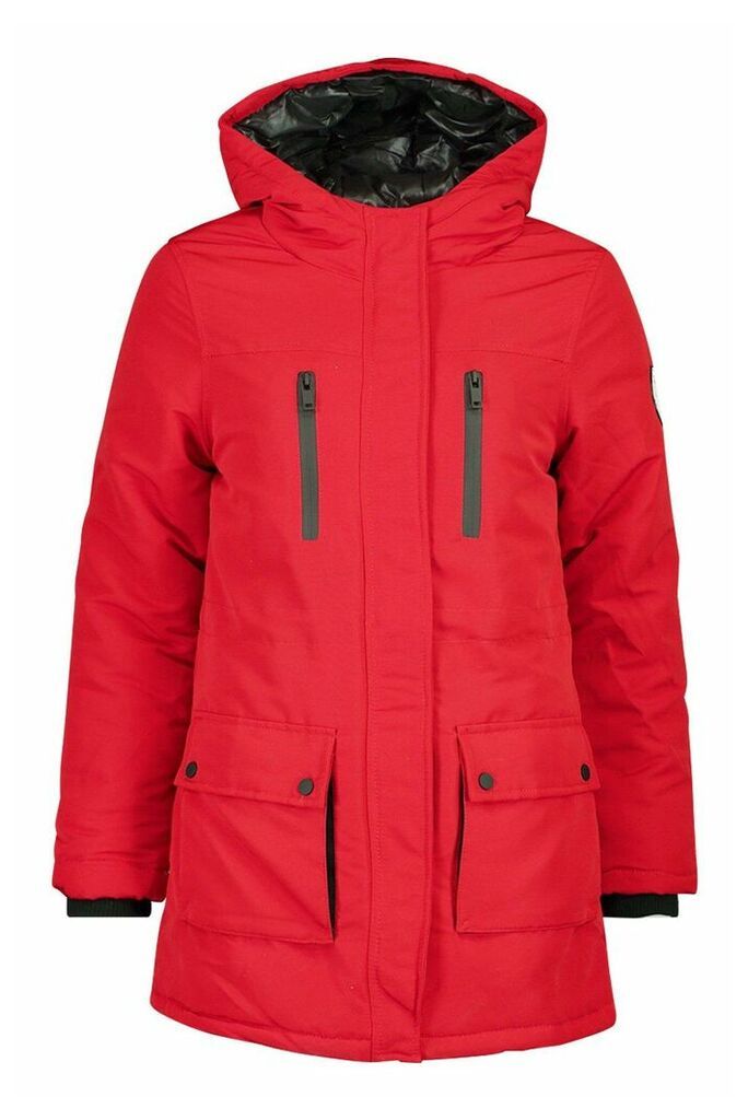Womens Pocket Detail Technical Parka - Red - 10, Red