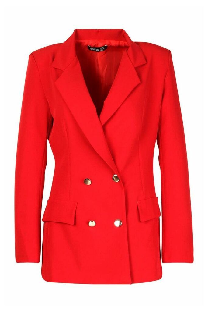 Womens Double Breasted Military Blazer - Red - 14, Red
