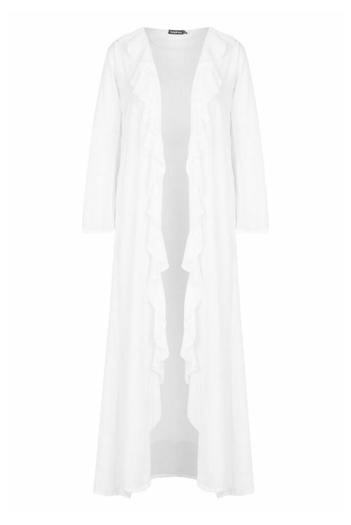 Womens Plus Chiffon Ruffle Maxi Beach Kimono - white - 26, White