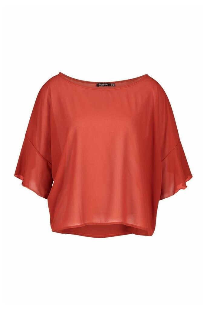 Womens Ruffle Sleeve Roxy Shell Top - orange - 10, Orange
