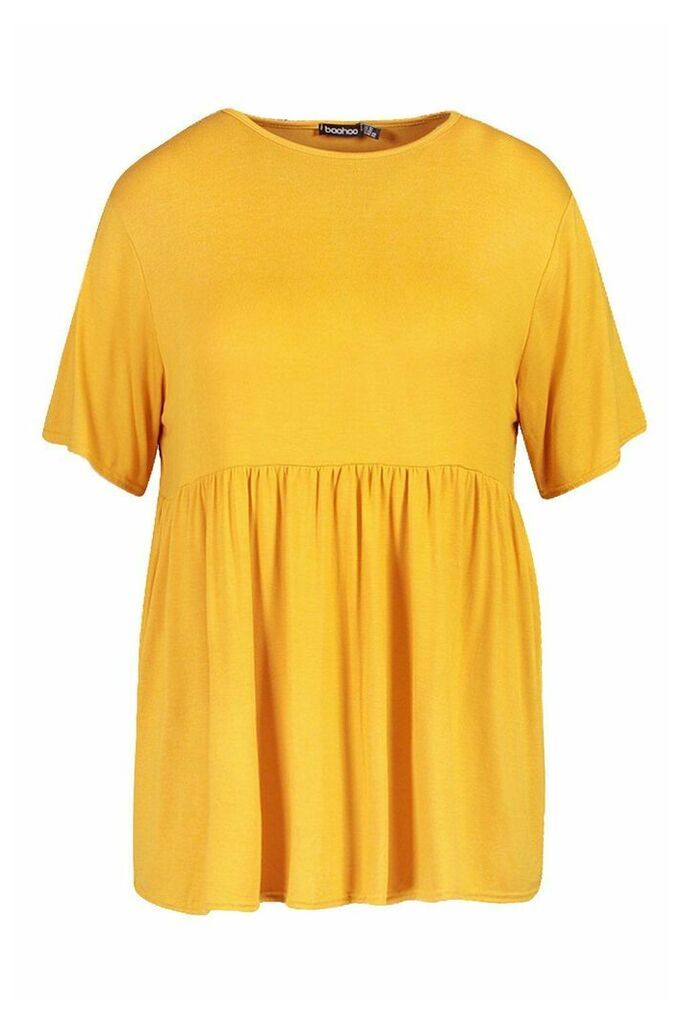 Womens Plus Jersey Frill Hem Smock Top - Yellow - 18, Yellow