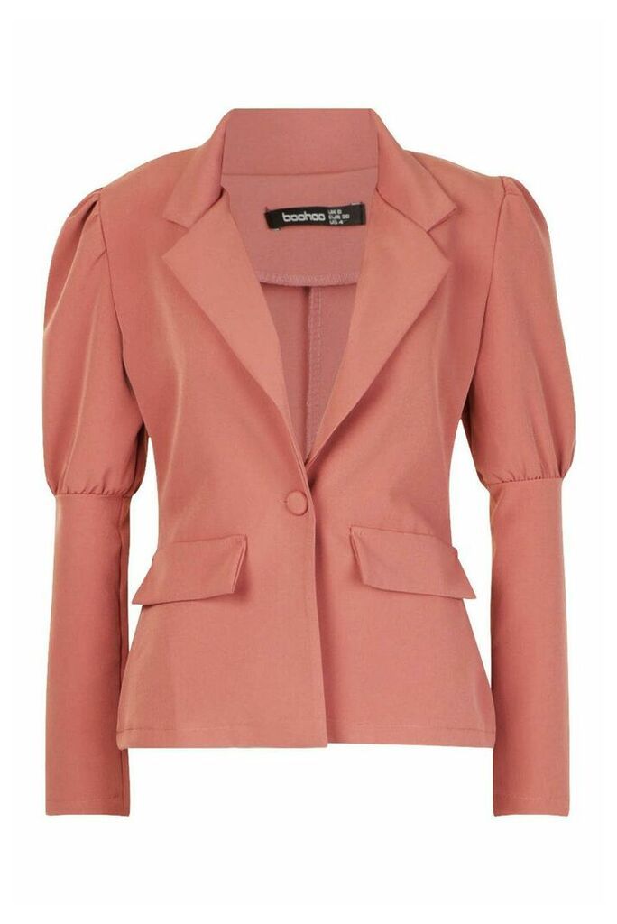 Womens Puff Sleeve Tailored Blazer - pink - 8, Pink