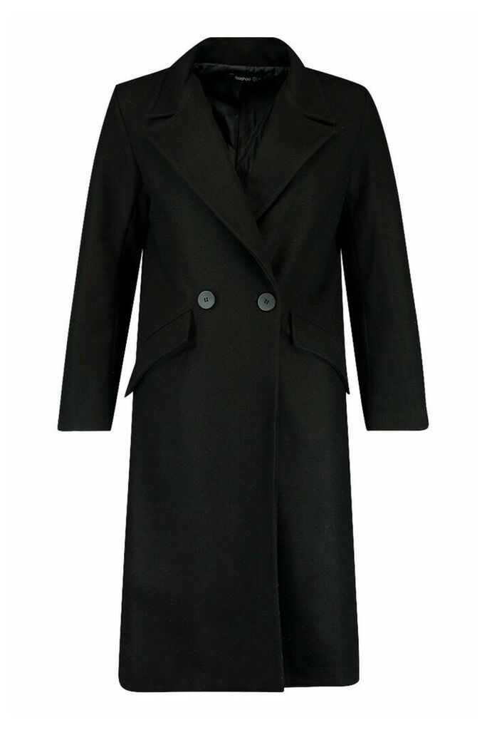 Womens Petite Oversized Wool Look Double Breasted Coat - black - 12, Black