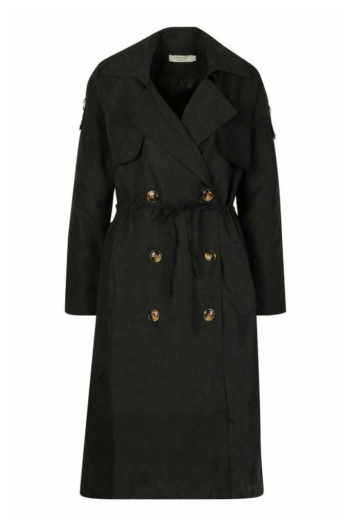 Womens Double Breasted Trench Coat - black - M, Black