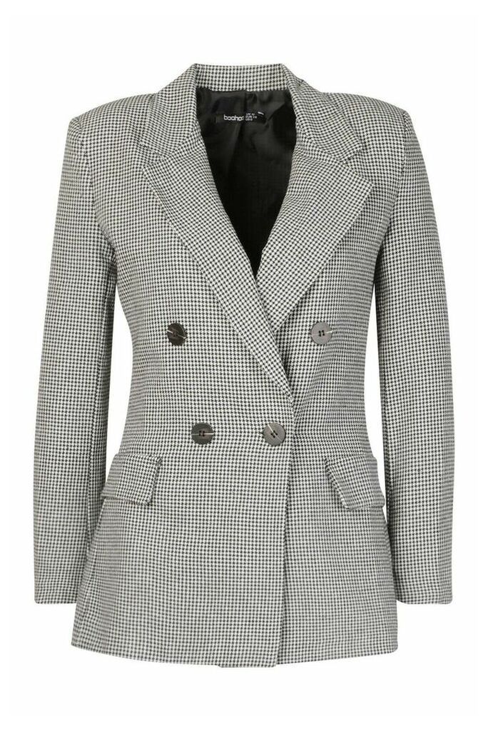 Double Breasted Dogtooth Blazer - Black - 12, Black