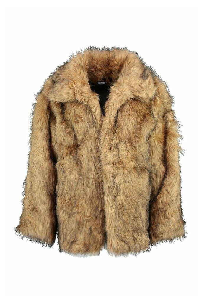 Womens Premium Faux Fur Coat - brown - 6, Brown