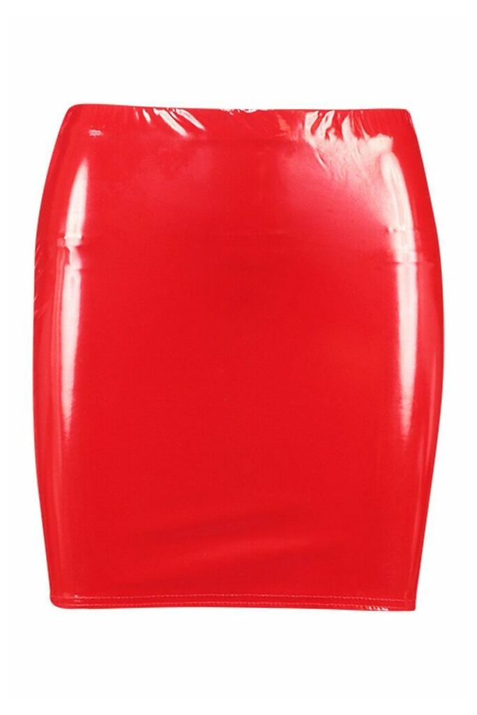 Womens Vinyl Micro Mini Skirt - Red - 10, Red