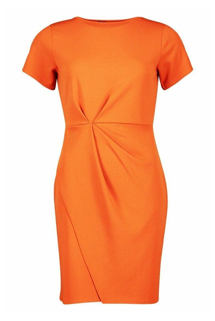 Pleat Front Bodycon Dress - orange - 14, Orange