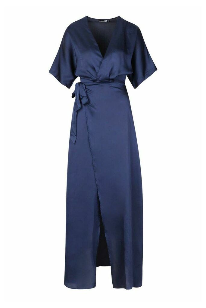 Womens Boutique Kimono Maxi Satin Bridesmaid Dress - Navy - 8, Navy