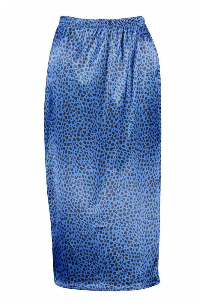 Womens Dalmation Print Satin Slip Skirt - Blue - 14, Blue