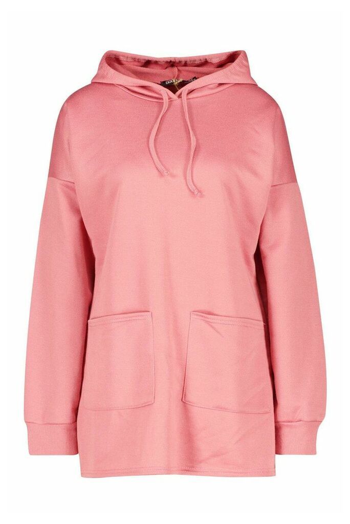 Womens Recycled Batwing Hooded Sweat Dress - Pink - 10, Pink