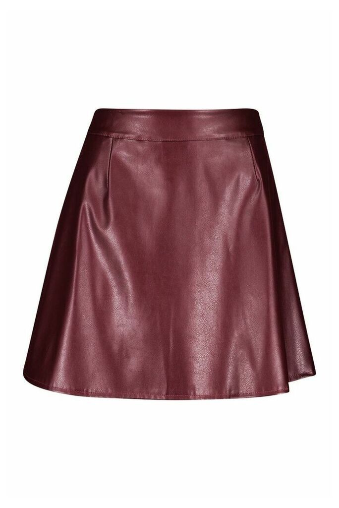 Womens Leather Look A Line Mini Skirt - red - 14, Red