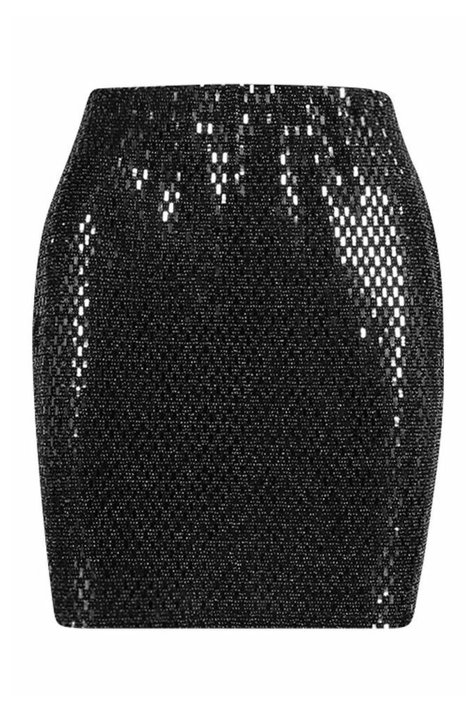 Womens Sequin Metallic Glitter Bodycon Mini Skirt - Black - 14, Black