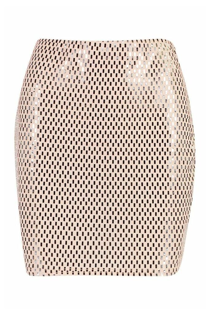 Womens Sequin Metallic Glitter Bodycon Mini Skirt - Beige - 12, Beige