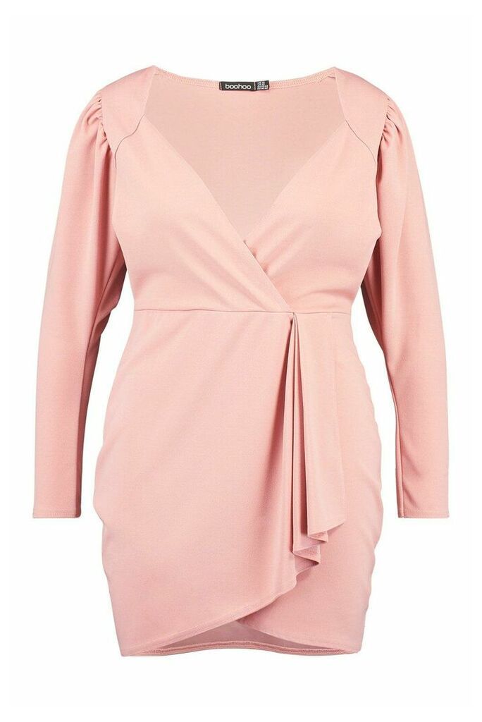 Womens Plus Draped Sleeve Wrap Dress - Pink - 22, Pink