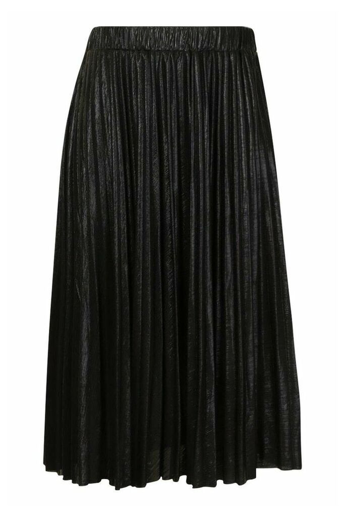 Womens Plus Metallic Pleated Midi Skirt - Black - 22, Black