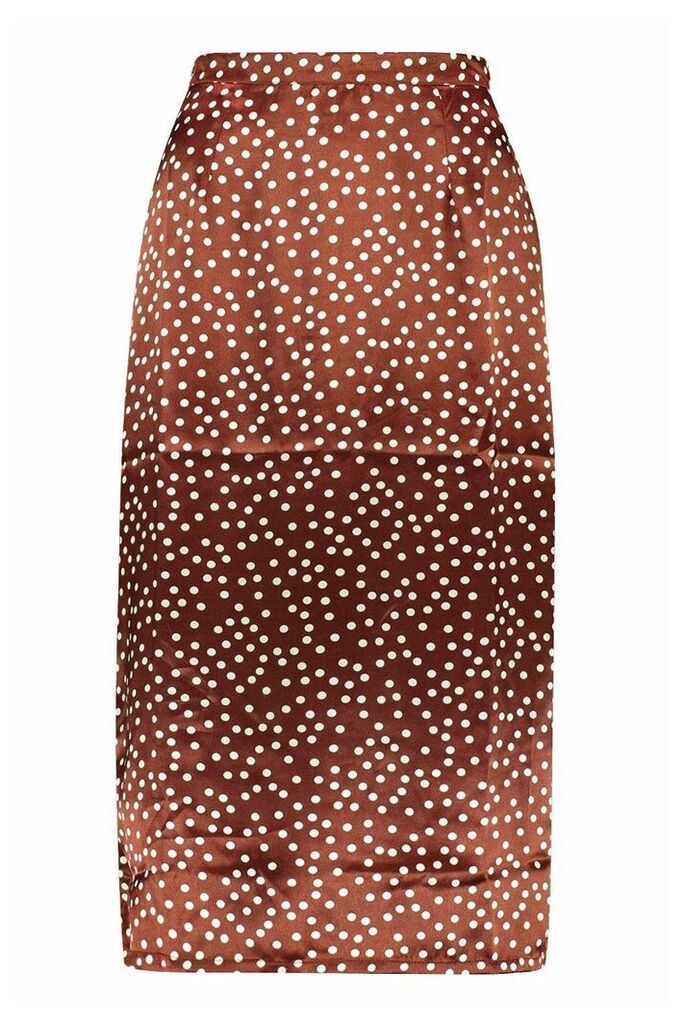 Womens Polka Dot Midi Slip Skirt - brown - 16, Brown