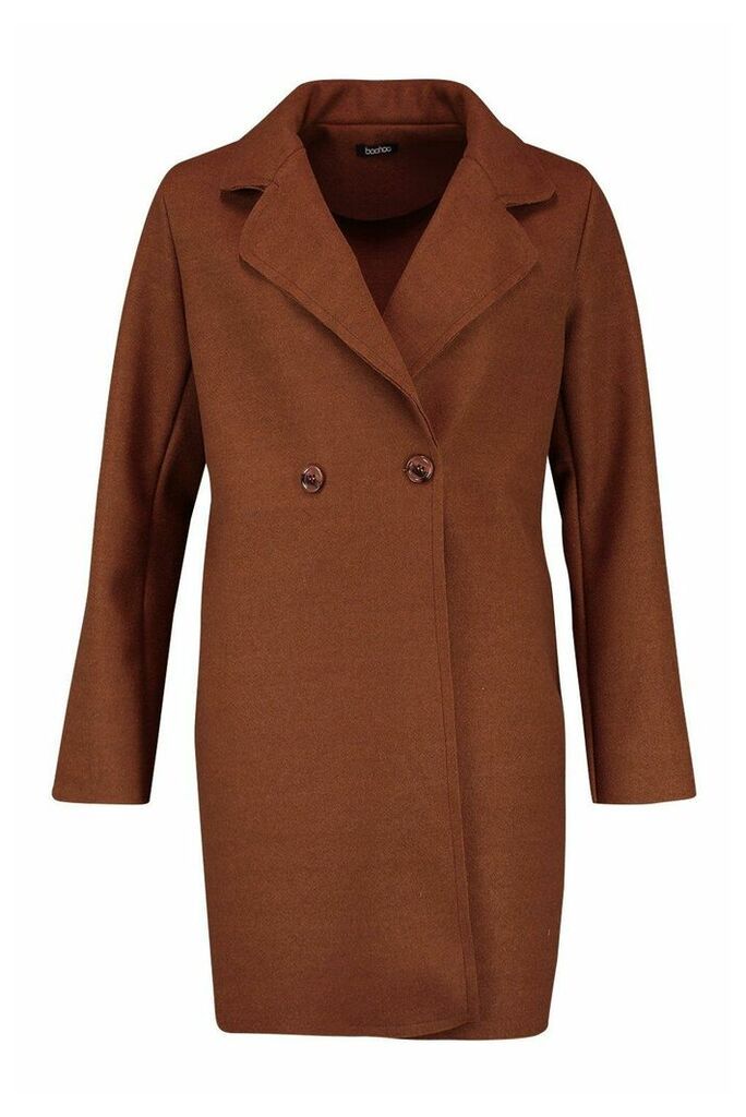 Womens Double Breasted Wool Look Coat - Brown - 12, Brown