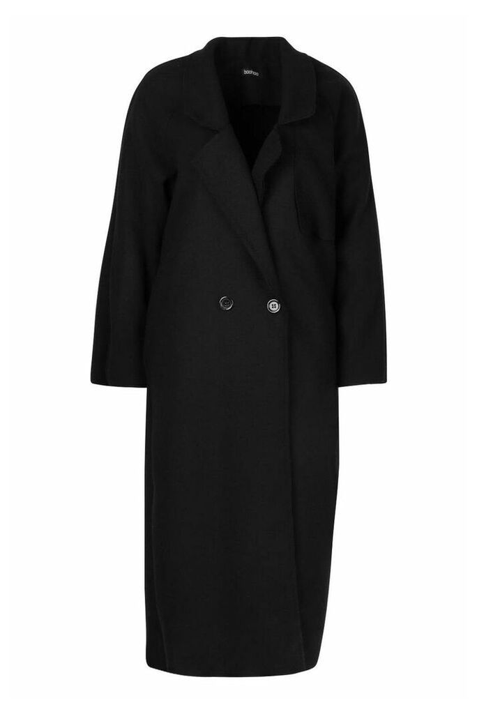 Womens Double Breasted Wool Look Trench - black - 10, Black