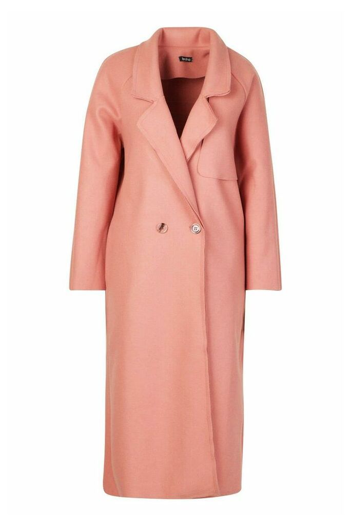 Womens Double Breasted Wool Look Trench - Pink - 12, Pink