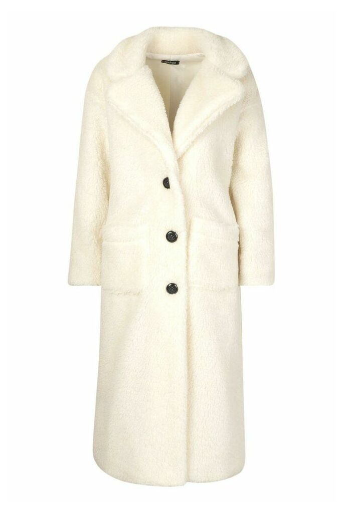 Womens Longline Teddy Faux Fur Coat - White - 16, White