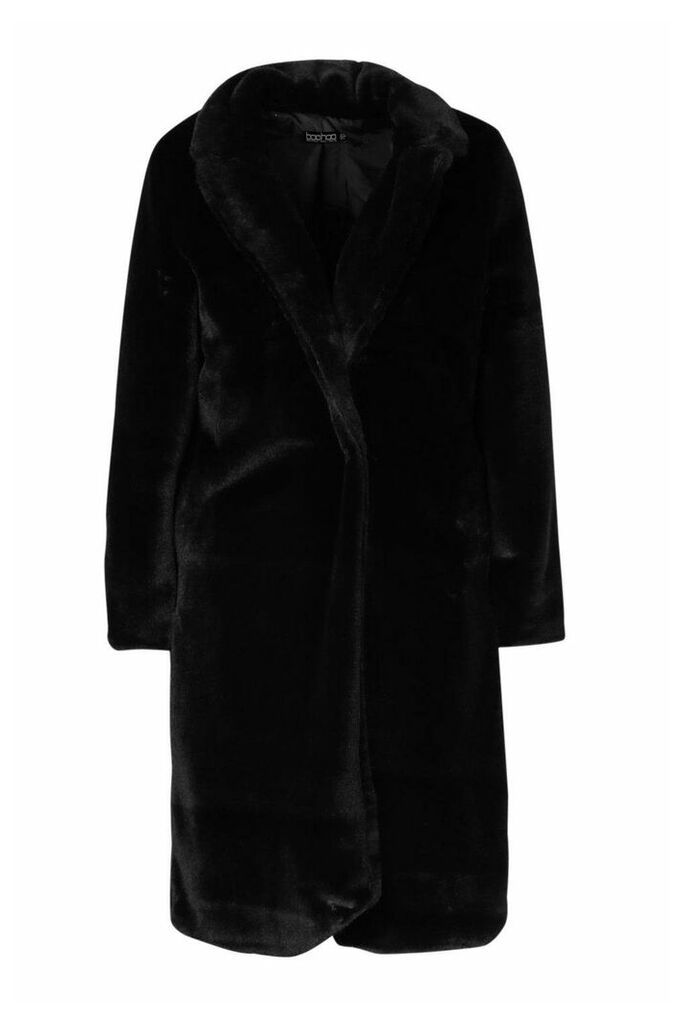 Womens Petite Longline Super Soft Faux Fur Coat - Black - 10, Black