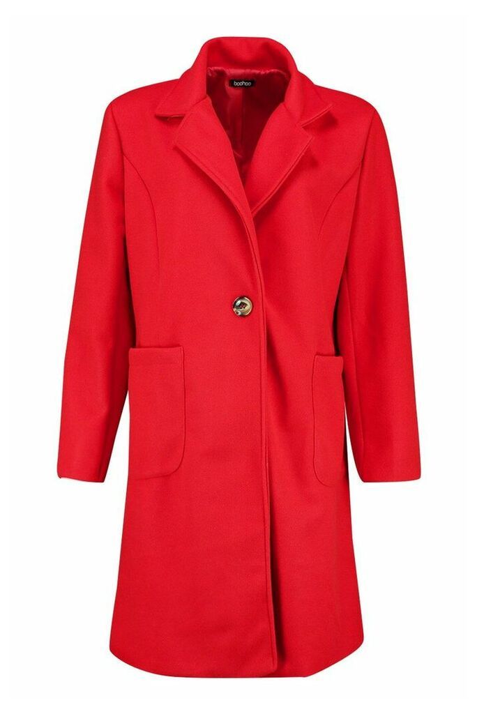 Womens Pocket Detail Wool Look Coat - Red - 12, Red