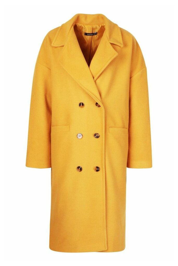 Womens Oversized Boyfriend Wool Look Coat - Yellow - 12, Yellow