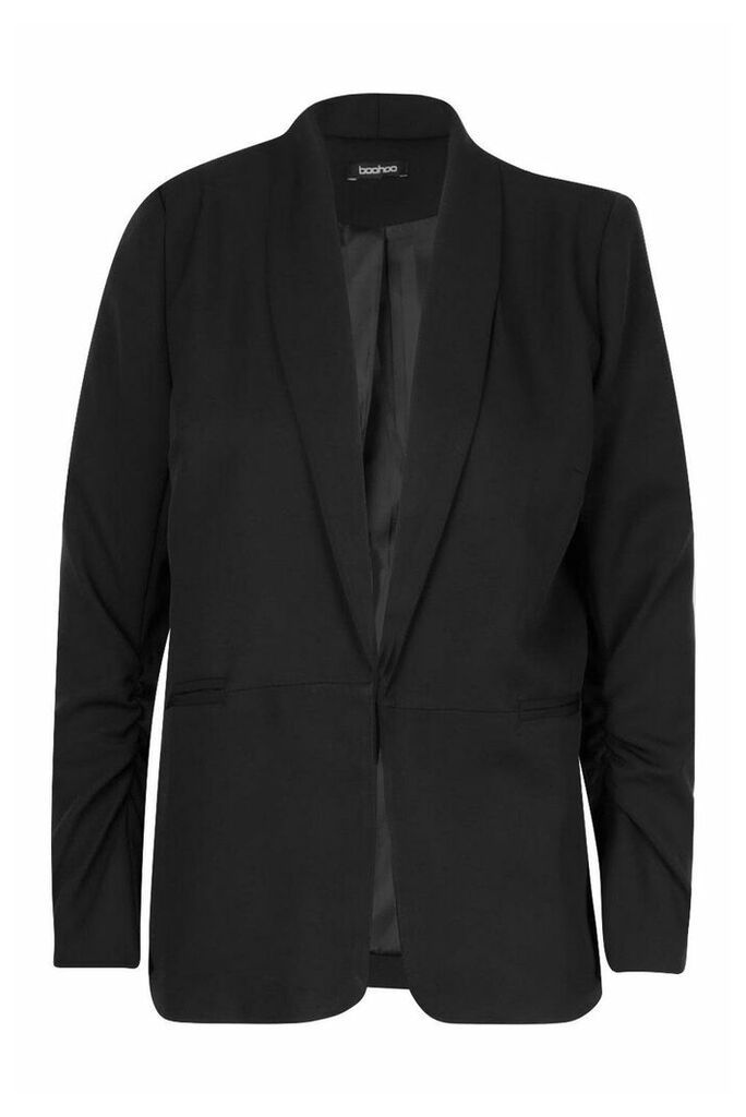 Womens Ruched Sleeve Blazer - Black - 10, Black