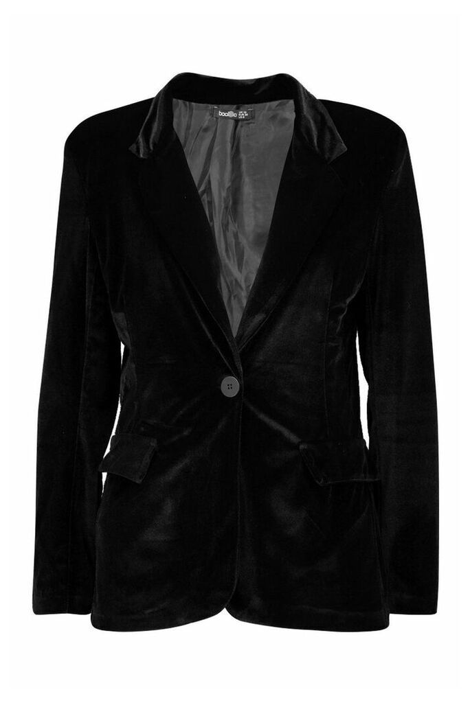 Velvet Tailored Blazer - black - 12, Black