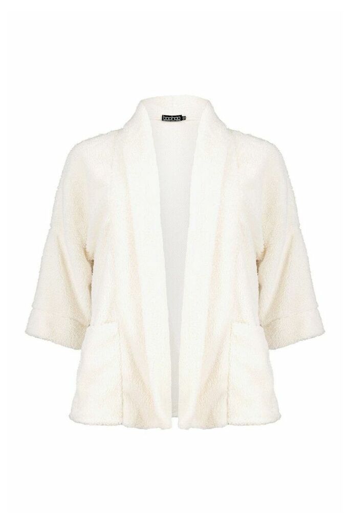 Womens Edge To Edge Shawl Collar Coat In Teddy Fleece - White - S, White