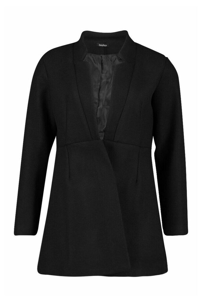 Womens Notch Neck Edge To Edge Wool Look Coat - black - 12, Black