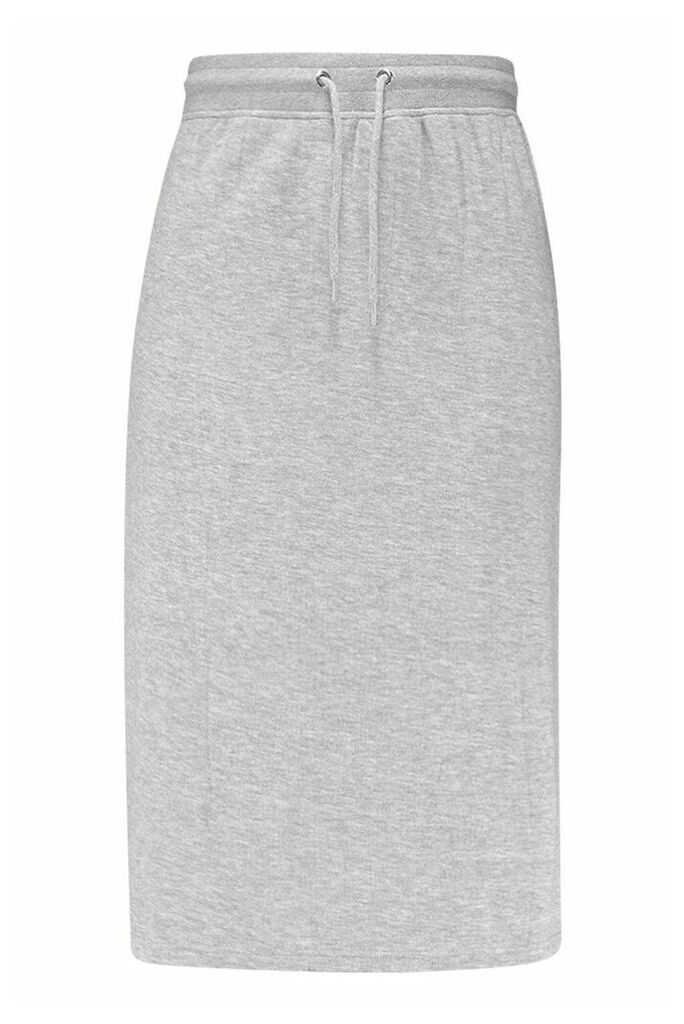 Womens Plus Drawstring Waist Sweat Midi Skirt - Grey - 28, Grey