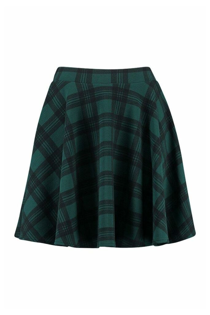 Womens Tartan Check Fit & Flare Skater Skirt - Green - 8, Green