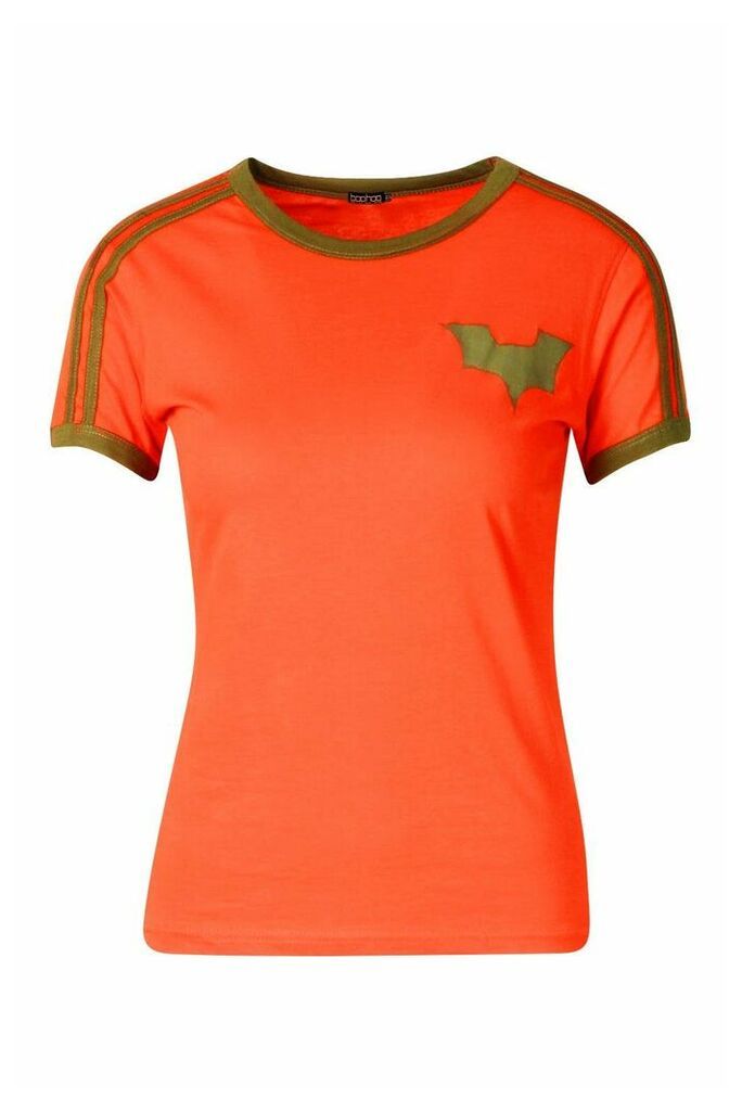 Womens Jersey T-Shirt With Contrast Stripes And Print - Orange - 12, Orange