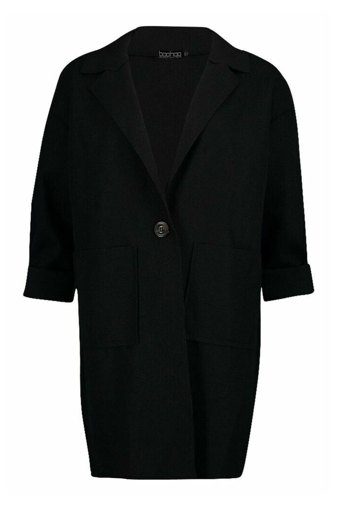 Womens Drop Shoulder Pocket Detail Wool Look Coat - black - M/L, Black