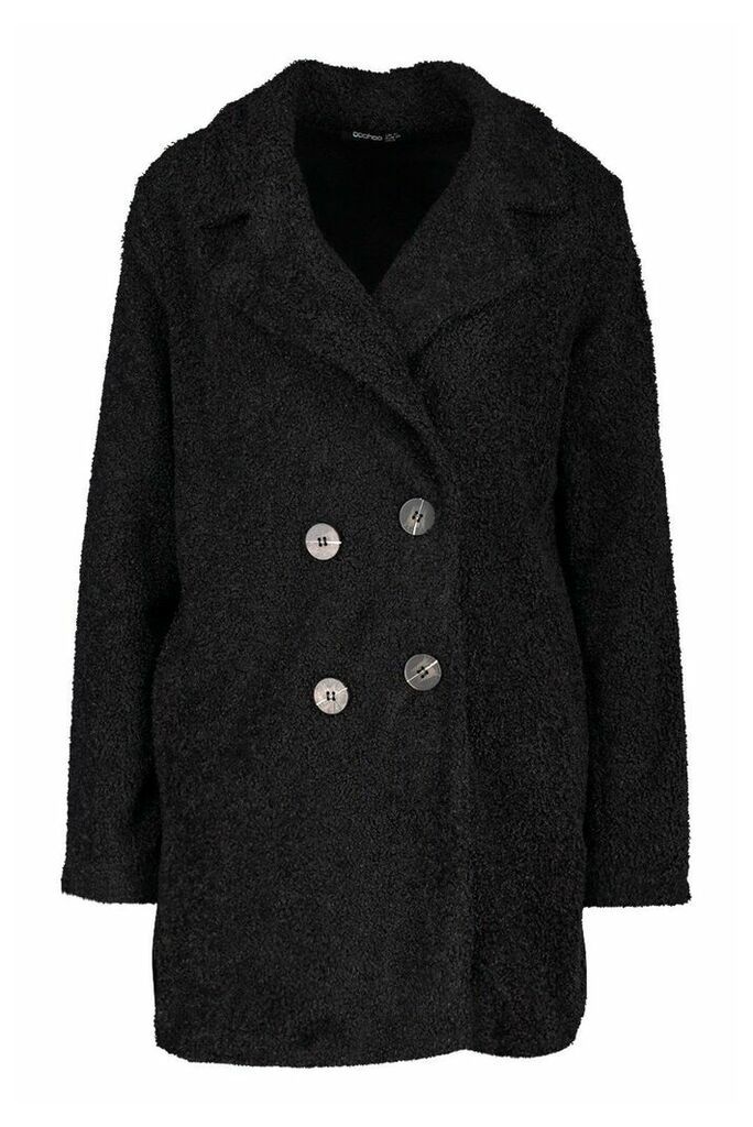Womens Teddy Faux Fur Coat - Black - 10, Black
