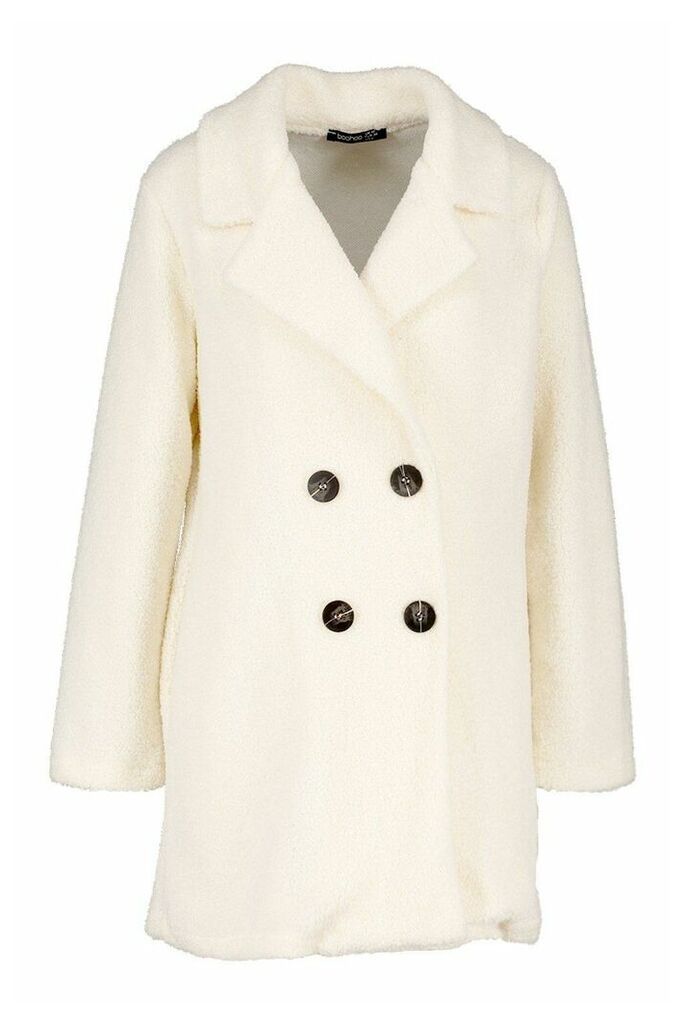 Womens Teddy Faux Fur Coat - White - 12, White
