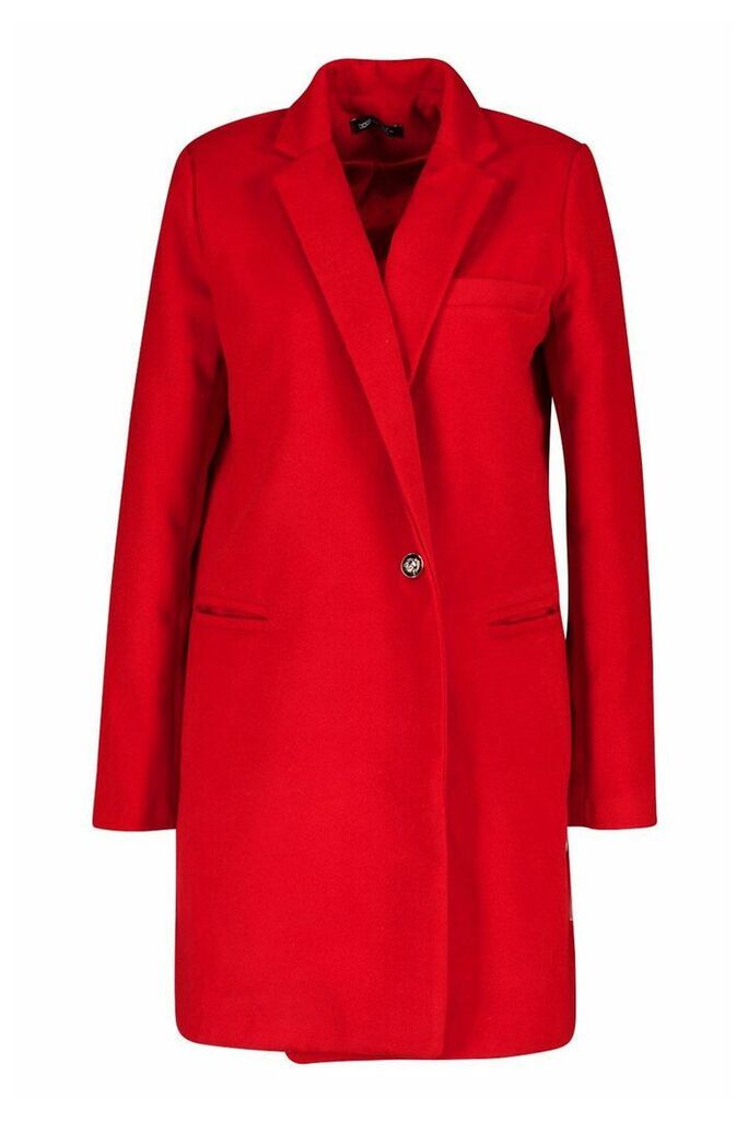 Womens Military Wool Look Coat - Red - 10, Red