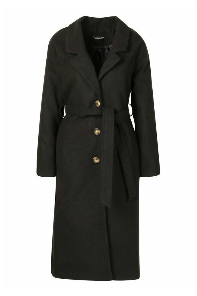 Womens Longline Drop Shoulder Wool Look Coat - Black - 8, Black