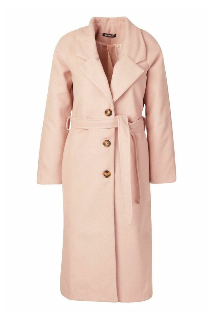 Womens Longline Drop Shoulder Wool Look Coat - Pink - 8, Pink