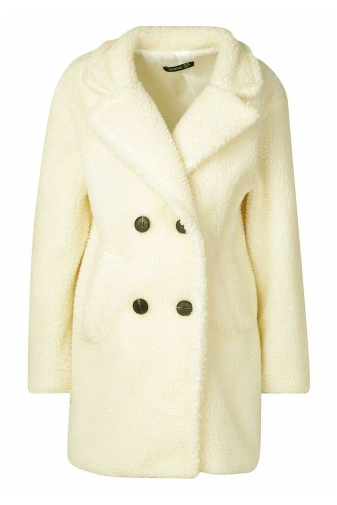 Womens Faux Fur Double Breasted Coat - White - 14, White