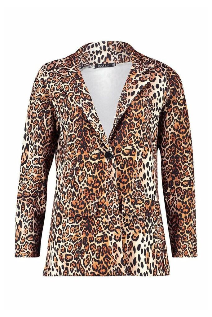 Womens Leopard Pocket Front Blazer - Multi - 14, Multi