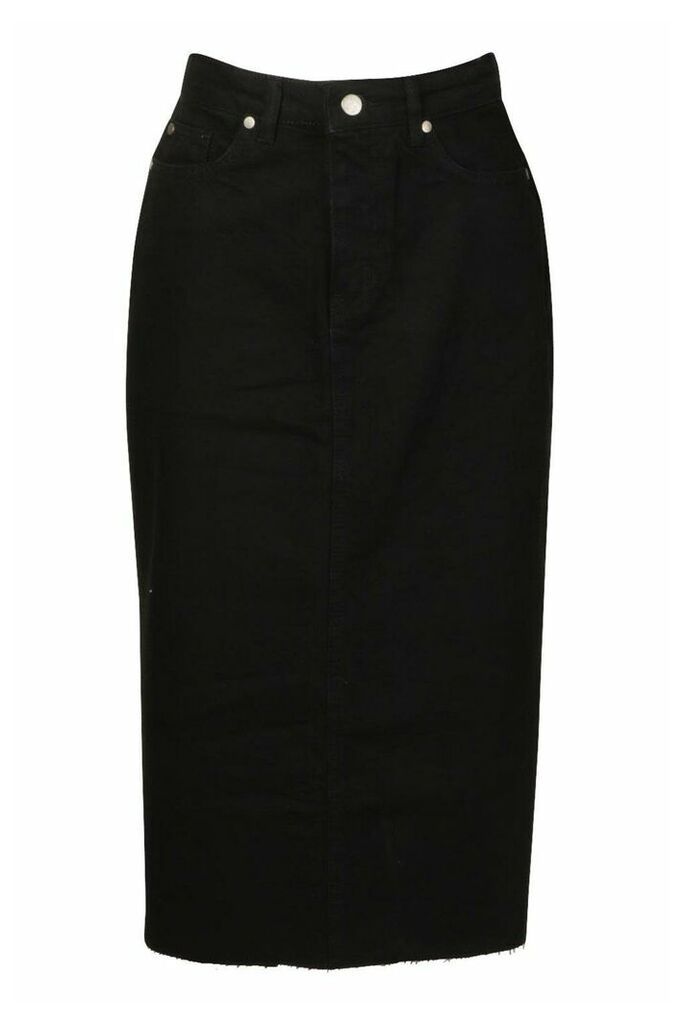 Womens Split Hems Denim Midi Skirt - Black - 6, Black